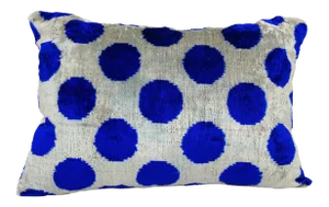 Blue Polka Dot Silk Velvet Ikat Accent Pillow