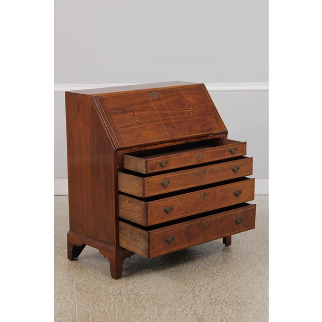 Wood Antique Bench Made Inlaid Walnut Slant Front Desk For Sale - Image 7 of 16