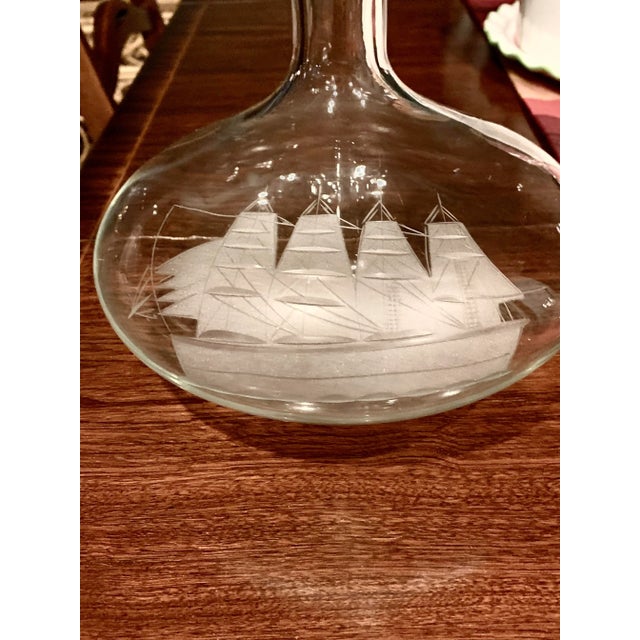 1970s Nautical Etched Glass Clipper Ship Brandy Decanter Set For Sale - Image 5 of 8