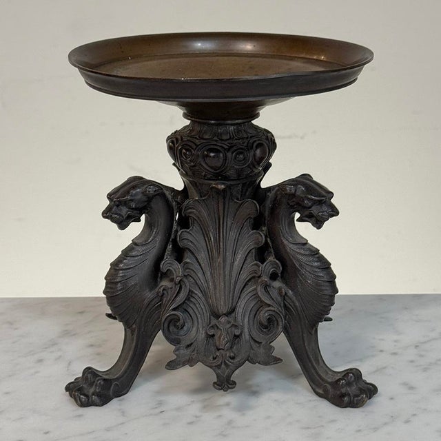 Pair of Renaissance Revival Bronze Rose Bowl ~ Pillar Candle Stands For Sale - Image 12 of 18