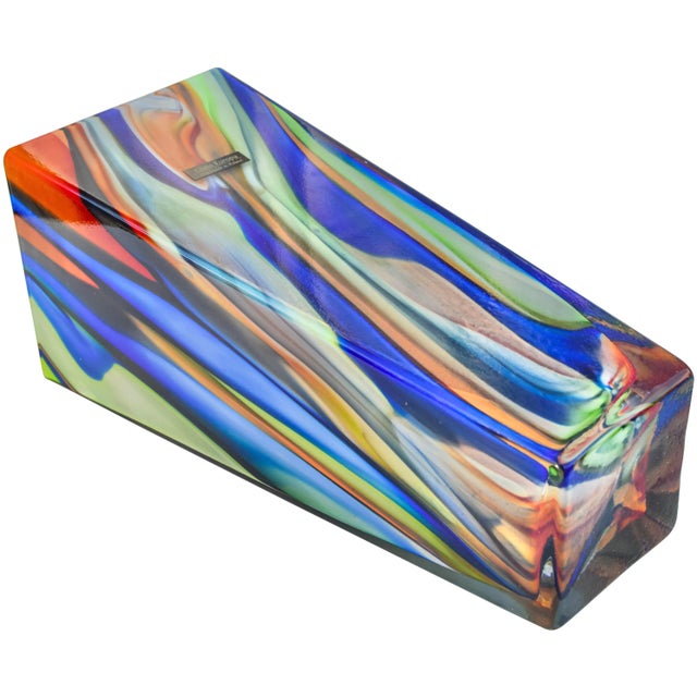 Glass Vintage Hand-Crafted Colorful Glass Vase For Sale - Image 7 of 8
