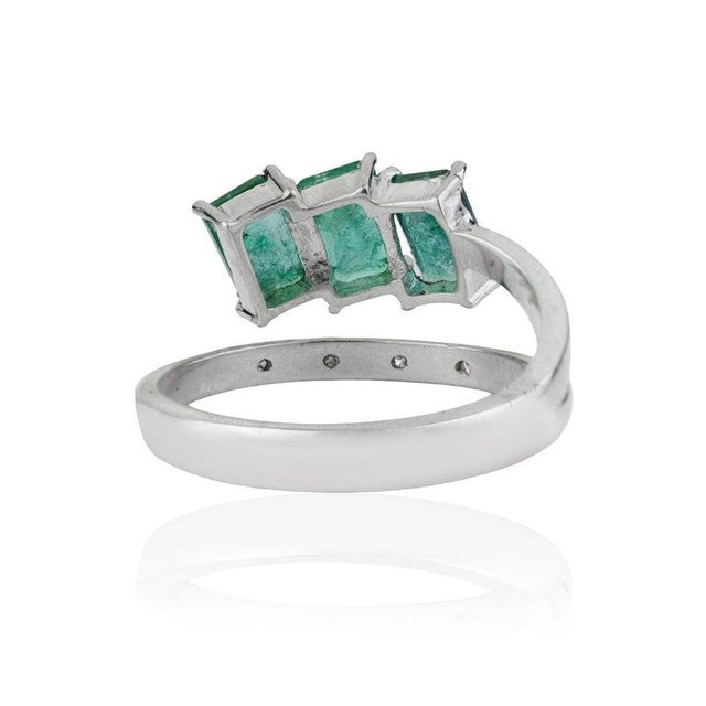 Not Yet Made - Made To Order 925 Silver Three-Stone Emerald Ring With Diamond Accents, Size 6 For Sale - Image 5 of 12