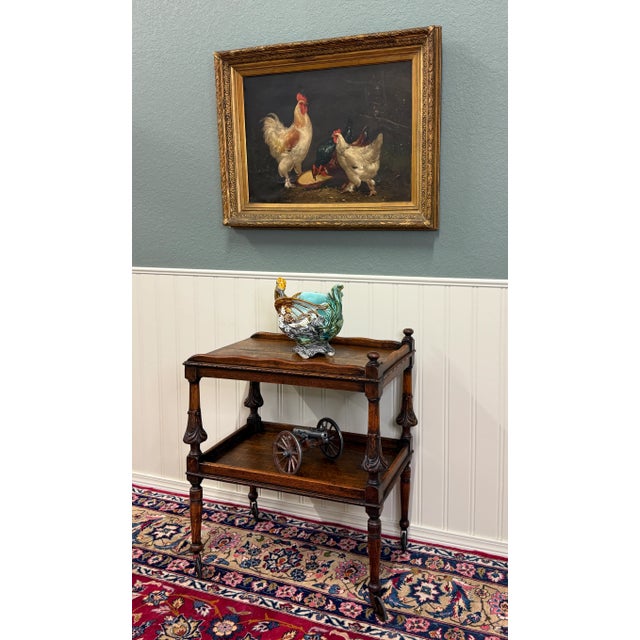 Antique English Trolley Tea Cart Pastry Cocktail Bar Cart Tray Tudor Oak 1930s For Sale - Image 17 of 18