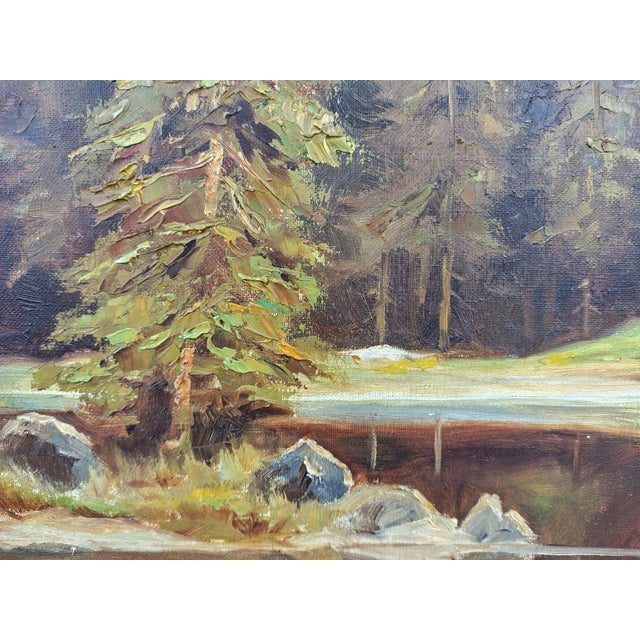 Carezza Lake and Latemar, Dolomites, 1950s, Oil on Canvas For Sale - Image 14 of 15