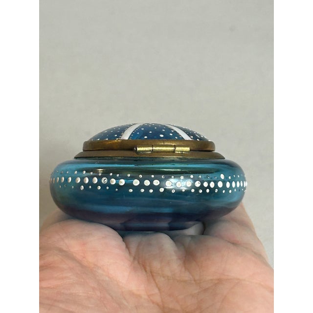 Blue Antique Victorian Painted Blue Glass Vanity Trinket Box Bohemian Attributed to Moser For Sale - Image 8 of 11