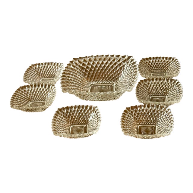 Late 20th Century Indiana Glass Diamond Point Salad Bowl Set - Set of 7 For Sale