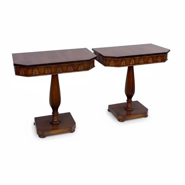 1940s Regency Style Carved Walnut & Gilt Console or Side Tables, Pair For Sale - Image 4 of 6