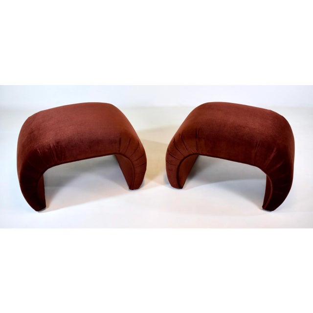 A superb pair of waterfall ottomans by Vladimir Kagan for Directional 1980's production fully restored in plush Auburn...