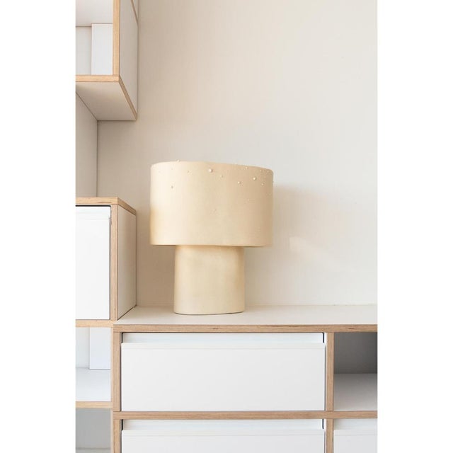 Beige Beige Medium Table Lamp in Stoneware with Drops Effect Glaze by Lucas Huillet For Sale - Image 8 of 17