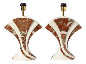 Italian Faux Marble and Ceramic Table Lamps by B Ceramiche for Tommaso Barbi, 1970s, Set of 2