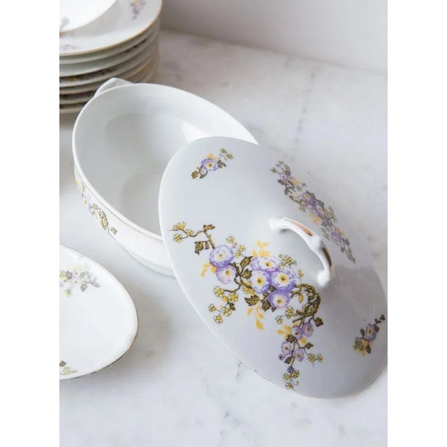 Porcelain Dishes with Flowers from Limoges, 1940s, Set of 36 For Sale - Image 4 of 10