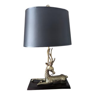 Vintage 1980s Brass Resting Deer Table Lamp For Sale