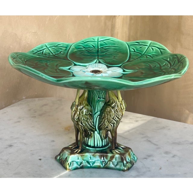 Victorian 19th Century Pond Lily & Crane Footed Centerpiece Pedestal Dish For Sale - Image 3 of 9