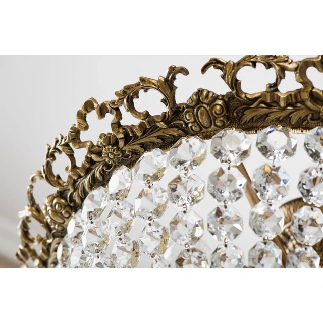 Large Brass & Crystal Semi Flush Mount Basket Chandelier, Spain 1950s For Sale - Image 12 of 13