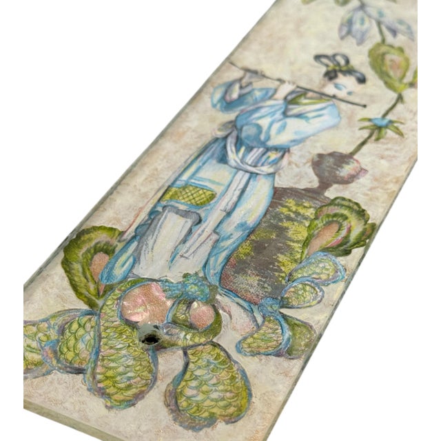 Glass Mid-20th Century Chinoiserie Verre Églomisé Reverse Painted Glass Push Plates - A Pair For Sale - Image 7 of 8