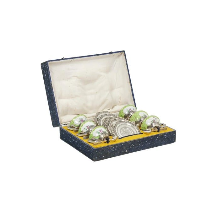 Celadon Porcelain and Silver-Plated Metal Tea Service, 1920s For Sale - Image 14 of 14