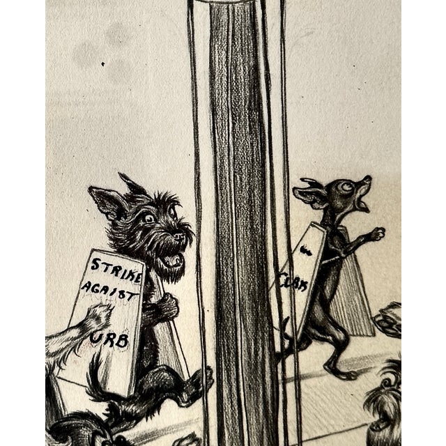 Black Original Vincenzo Zito Humorous Dog Protest Illustration, Graphite Drawing, 1950s For Sale - Image 8 of 18