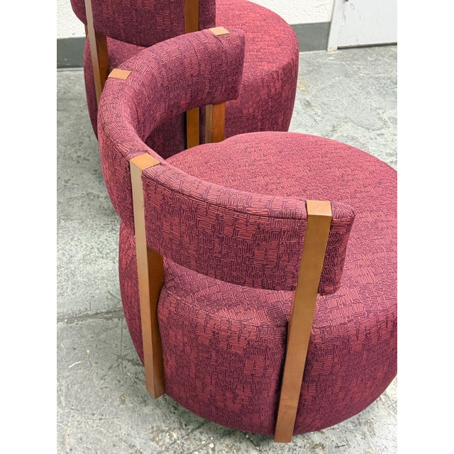 Village West Design Custom Made Swivel Club Chairs in Raspberry, Pair For Sale In San Francisco - Image 6 of 9