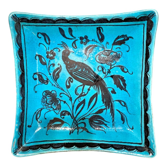 1960s Vintage Italian Turquoise Glazed Catchall Dish For Sale