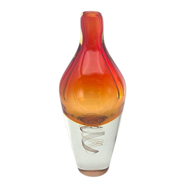 Mid-Century Modern Murano-Style Sommerso Art Glass Vase With Amber Overlay and Internal Swirl, 12" For Sale - Image 3 of 10