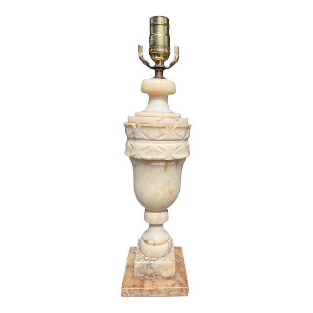 Antique Italian Hand Carved Alabaster Table Lamp For Sale
