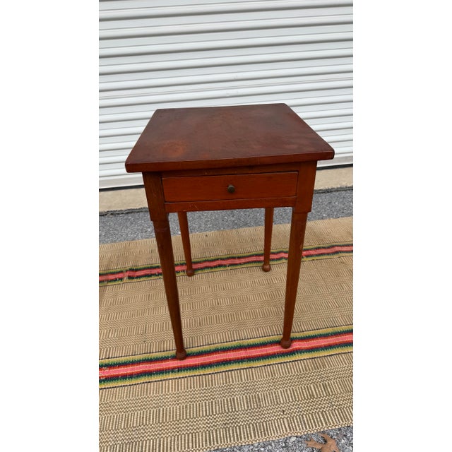 Orange A Antique Softwood Sheraton Turned Leg One Drawer Side Table With Button Feet, Pennsylvania, Circa 1820’s For Sale - Image 8 of 12