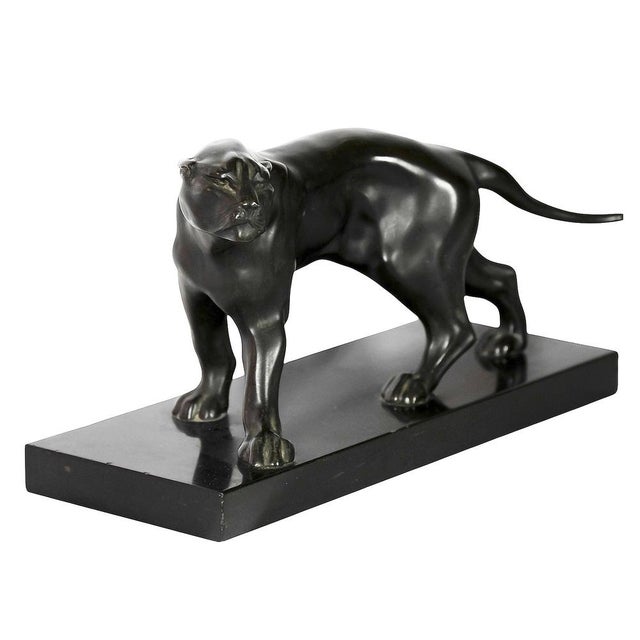 French Art Deco panther sculpture, from 1940's, by Jacques Limousin. Hand crafted sculpture of sneaking panther is created...