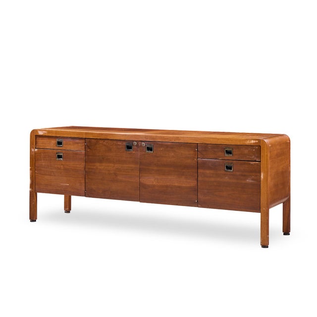 Mid-Century Modern Roger Sprunger for Dunbar Style Mid Century Walnut Waterfall Credenza For Sale - Image 3 of 9