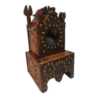 19th Century Folk Art Wooden and Brass Pocket Watch Holder For Sale