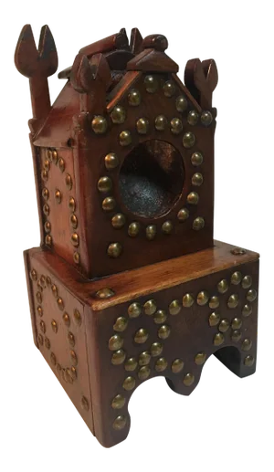 19th Century Folk Art Wooden and Brass Pocket Watch Holder