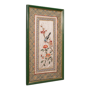 Vintage Framed Silkwork Panel, Japanese, Embroidered, Needlepoint, Art Deco