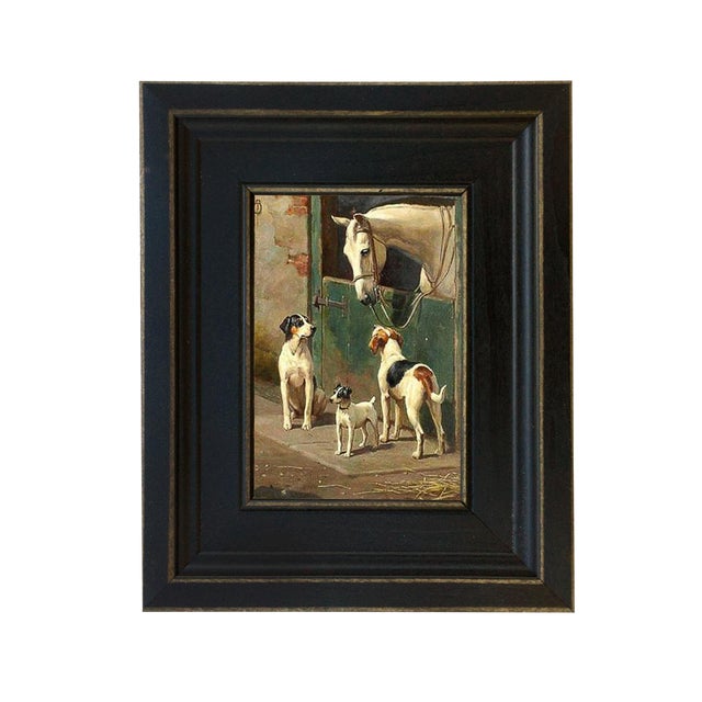 Dogs and Horse at Stable Oil on Canvas Reproduction Painting Chairish