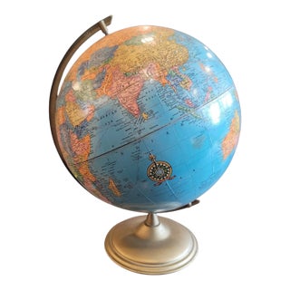 George F. Cram Company 12 World Globe Blue Ocean 12" Tabletop Globe, Champagne Base For Sale