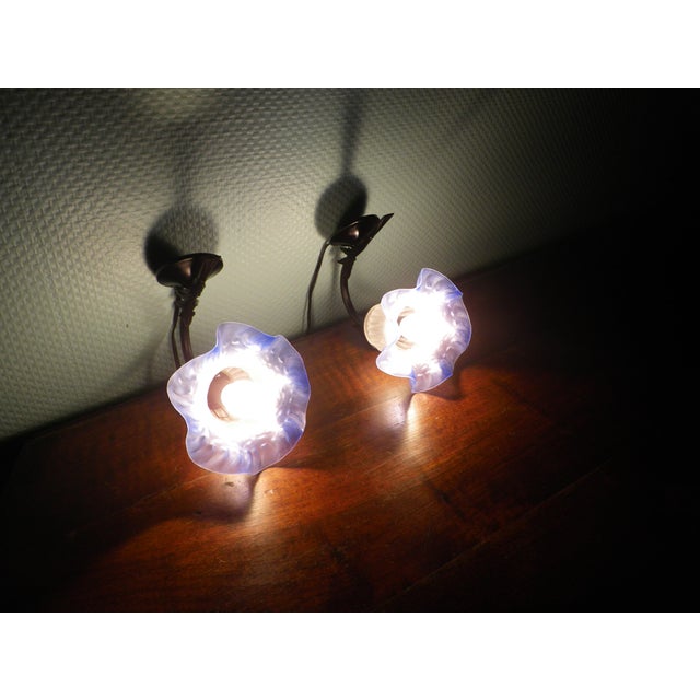 Metal Vintage Wall Lights with Opaline Glass, 1970s, Set of 2 For Sale - Image 7 of 16