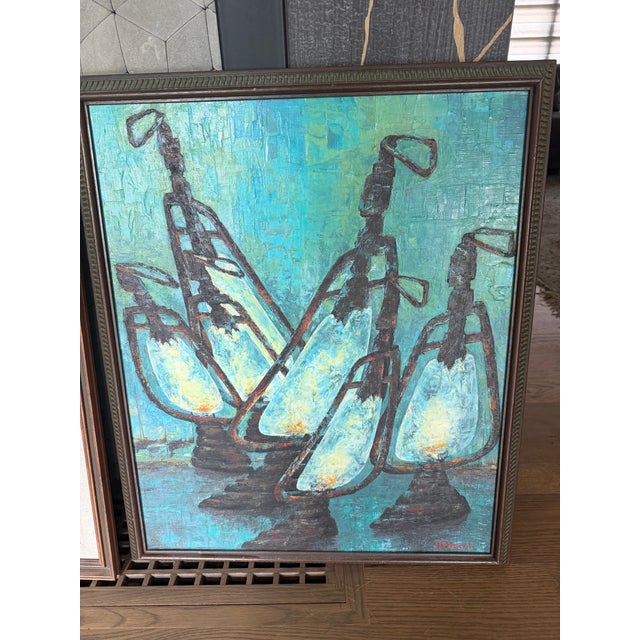 Tan Mid-Century Italian Modernist Oil Paintings by Alfonso Parenti (Rome, 1967) – Pair For Sale - Image 8 of 10
