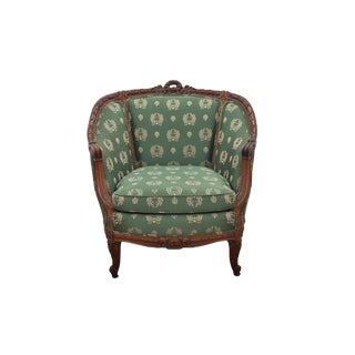 1980s Vintage Green Silk French Provencial Marquis Chair For Sale