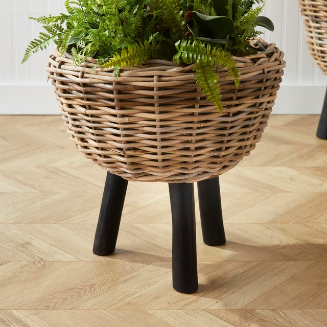 Kenneth Ludwig Chicago Woven Rattan Dry Basket Plant Riser 17" For Sale - Image 4 of 5