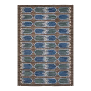 Vintage Handwoven Swedish "Tulip Design" Wool Rug