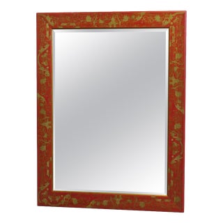 Red and Gold Lacquer Chinoiserie Wall Mirror, 1990 For Sale
