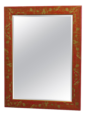 Red and Gold Lacquer Chinoiserie Wall Mirror, 1990