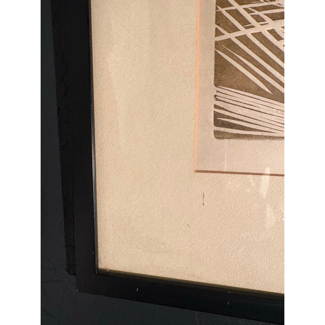 1970s 1971 Cubist "Seated Woman" Woodcut Relief Print, Signed C. Olesen '71, Framed 23 X 27.5 For Sale - Image 5 of 8