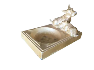 Art Deco Enameled Spelter Metal Terrier Ashtray