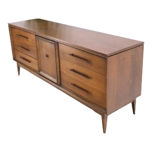 American Medium Light Walnut 9 Drawers 2 Door Compartment Long Dresser