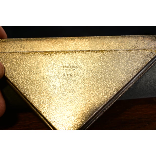 Tiffany Studios New York Silvered Bronze and Abalone Blotter Corners With Leather Desk Blotter For Sale - Image 10 of 13