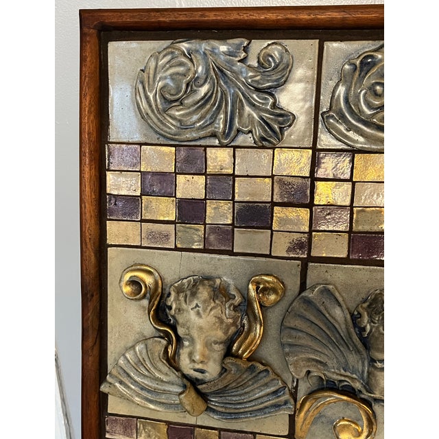 Traditional Vintage Italian Cherub Relief Wall Panel – Gilt Mosaic Tile, Hollywood Regency Neoclassical Wall Art, 1970s For Sale - Image 3 of 11