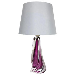 Large Crystal Glass Pink Table Light from Val Saint Lambert, Belgium, 1960s For Sale