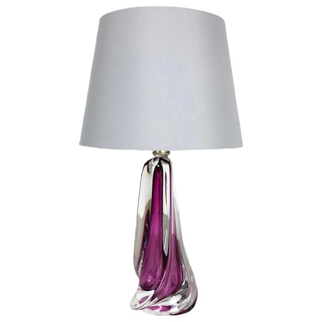 Large Crystal Glass Pink Table Light from Val Saint Lambert, Belgium, 1960s For Sale