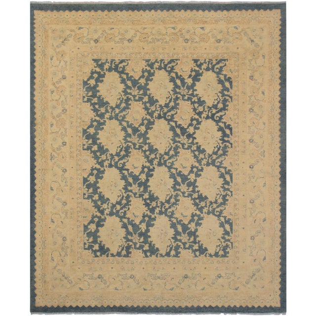 1990s Shabby Chic Sun-Faded Charcoal/Lt. Tan Hand-Knotted Rug - 7'8 X 9'3 For Sale