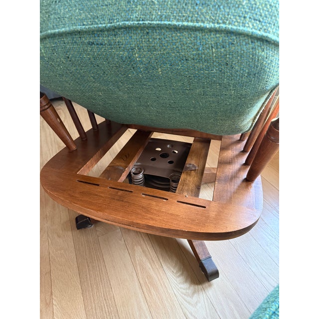 Heywood-Wakefield Danish Tufted Swivel Lounge Chair & Pleated Ottoman in Emerald Tweed 1960's For Sale - Image 16 of 16