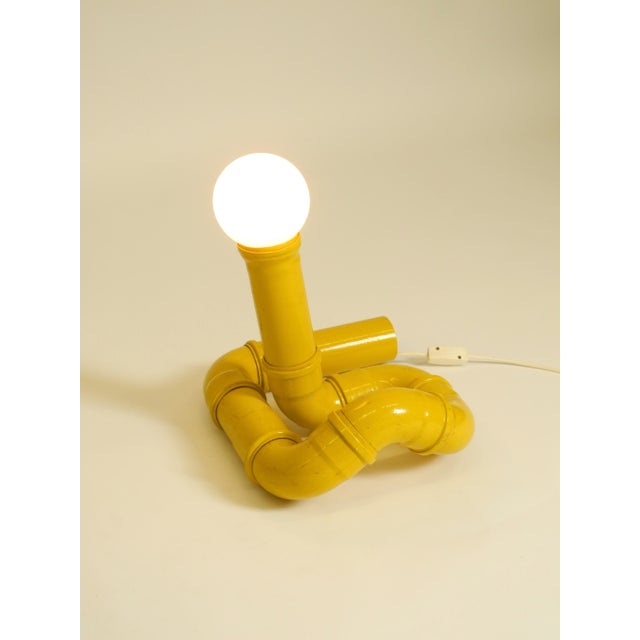 White Pop Art Yellow Table Lamp with Plastic Tubing by Wavin, 1970s For Sale - Image 8 of 18